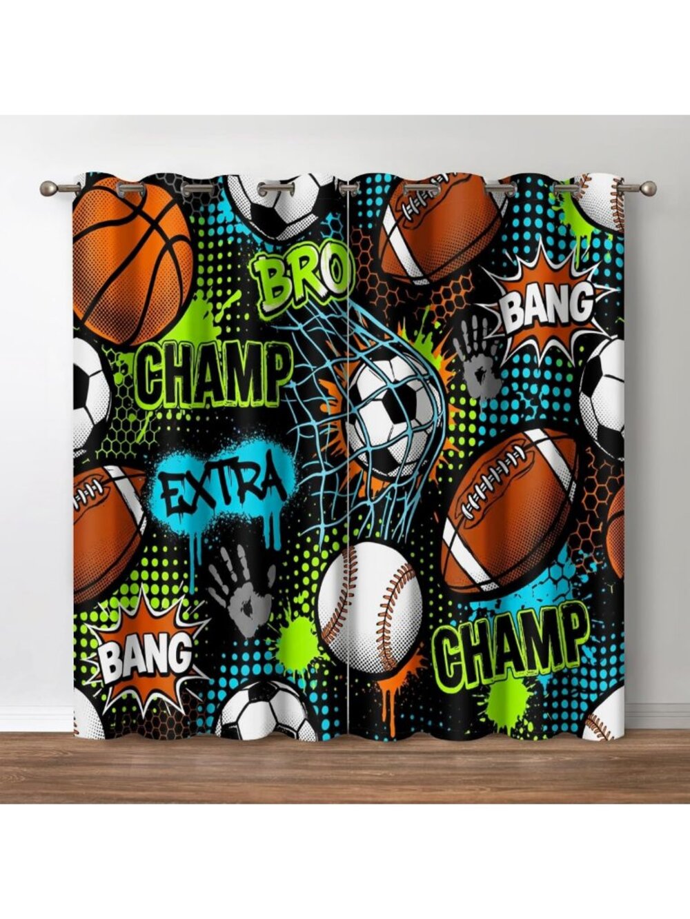 Sports-Themed Blackout Curtains Set, 2 Panels, 42"x54", Perfect for Kids' Rooms